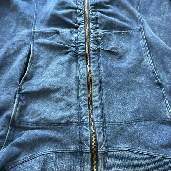 For Cynthia Blue Hooded Cotton Terry zip up sweater boho Tunic Jacket - Picture 4 of 11